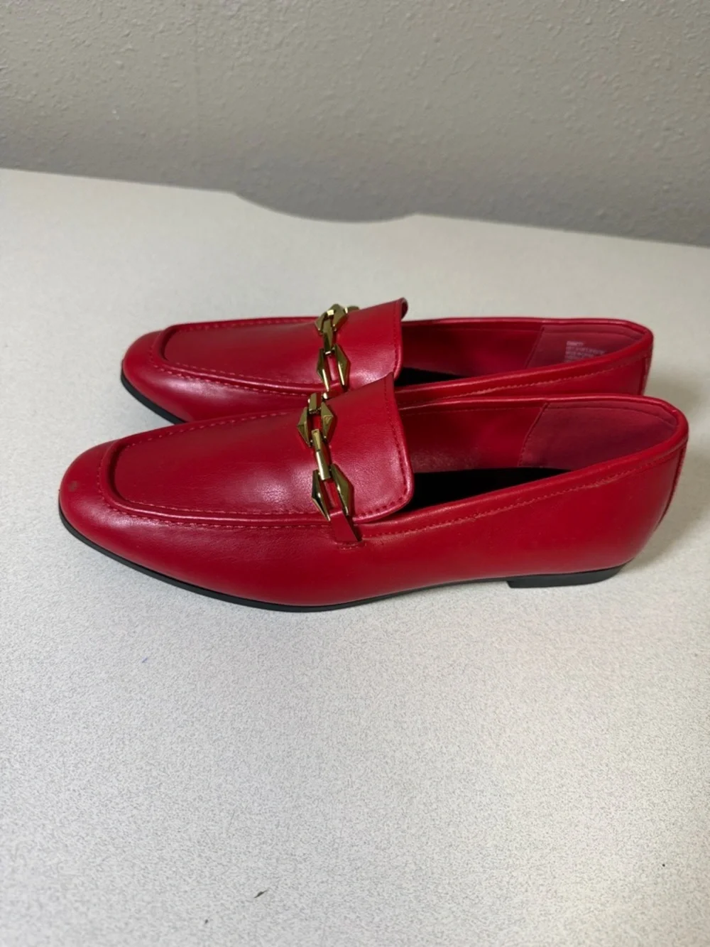 Men's Red Leather Slip-On Loafers with Gold Chain Accent